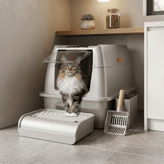 Kattenbak RVS 2 in 1 – Grijs