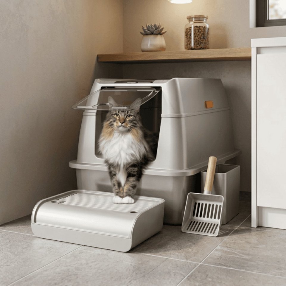 Kattenbak RVS 2 in 1 – Grijs