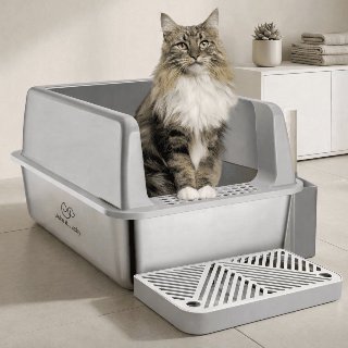 Kattenbak RVS Open – Grijs
