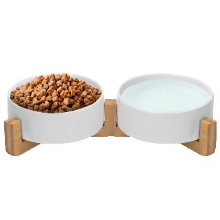Dubbele voerbak van keramiek – 400 mL of 800 mL – Wit