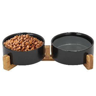 Dubbele voerbak van keramiek – 400 mL of 800 mL – Zwart
