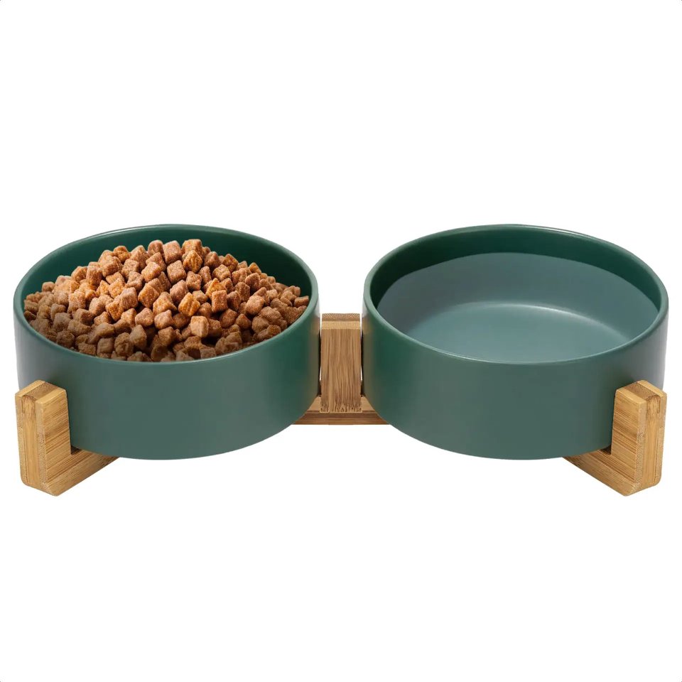 Dubbele voerbak van keramiek – 400 mL of 800 mL – Groen