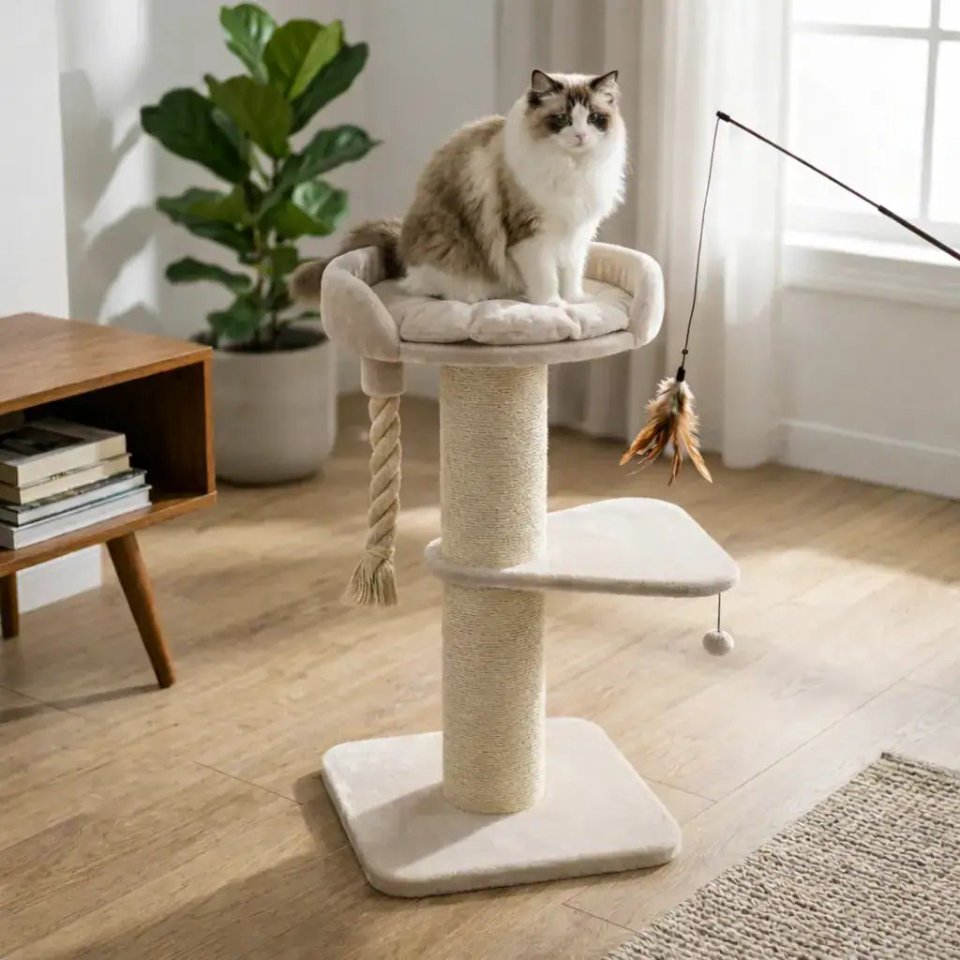Krabpaal met Bedje en Opstap voor Grote Katten
