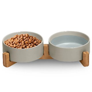 Dubbele voerbak van keramiek – 400 mL of 800 mL – Grijs