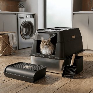 Kattenbak RVS 2 in 1 – Zwart