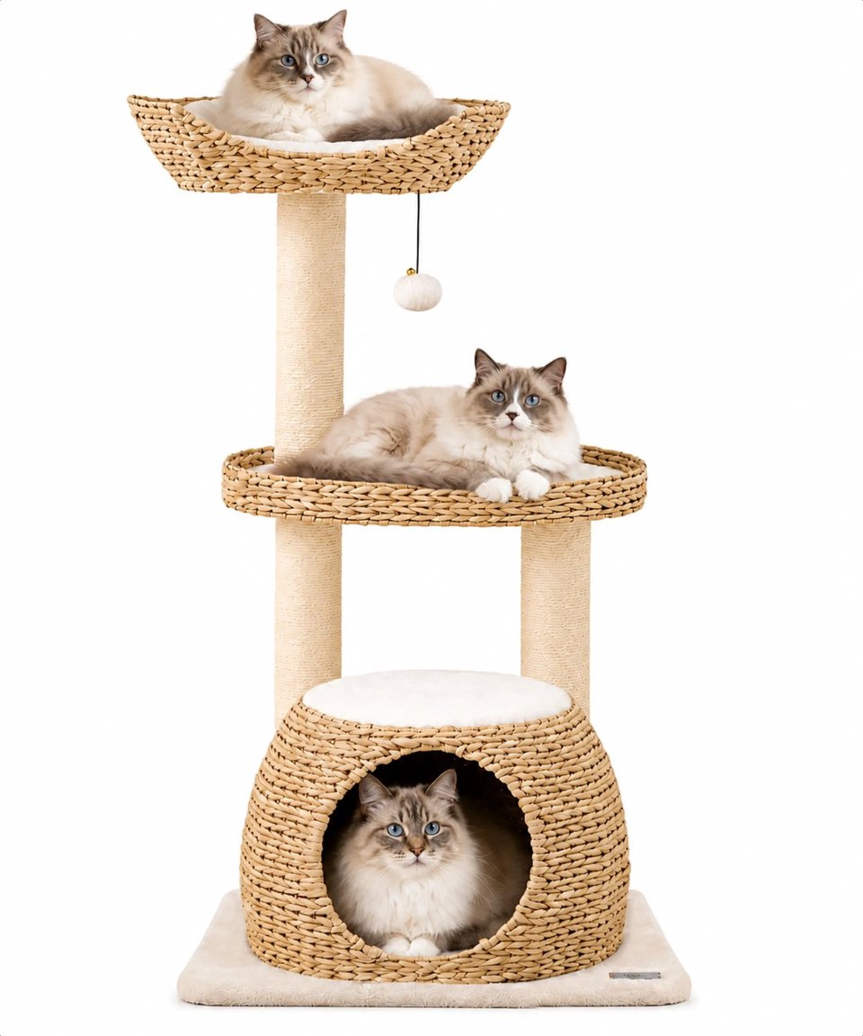 Naturel Krabpaal met gevlochten Kattenhuis